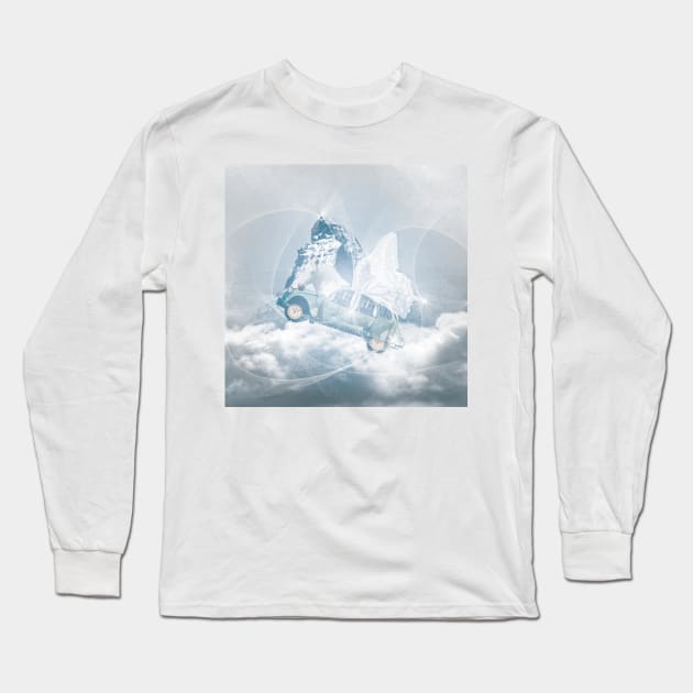 Fantasy Blue Butterfly Winged Flying Horse Car Long Sleeve T-Shirt by karenmcfarland13